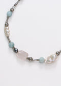 Necklace With Natural Stone Of Quartz, Terahertz, Aquamarin, Barouqe Pearls Ocean Voice