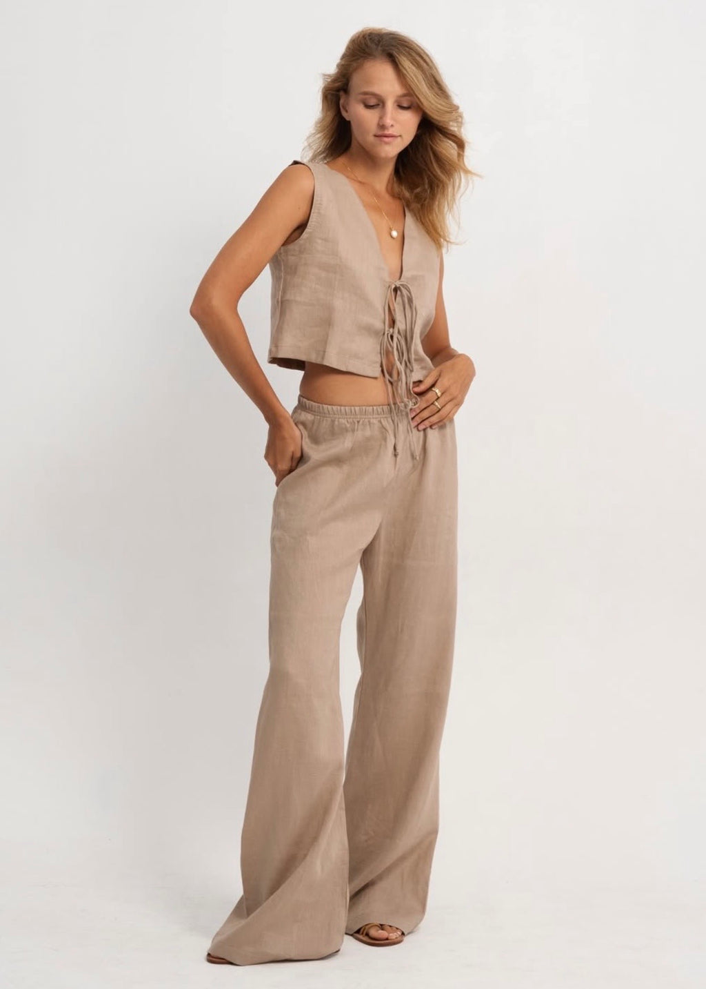 Linen Elastic Pants Basic