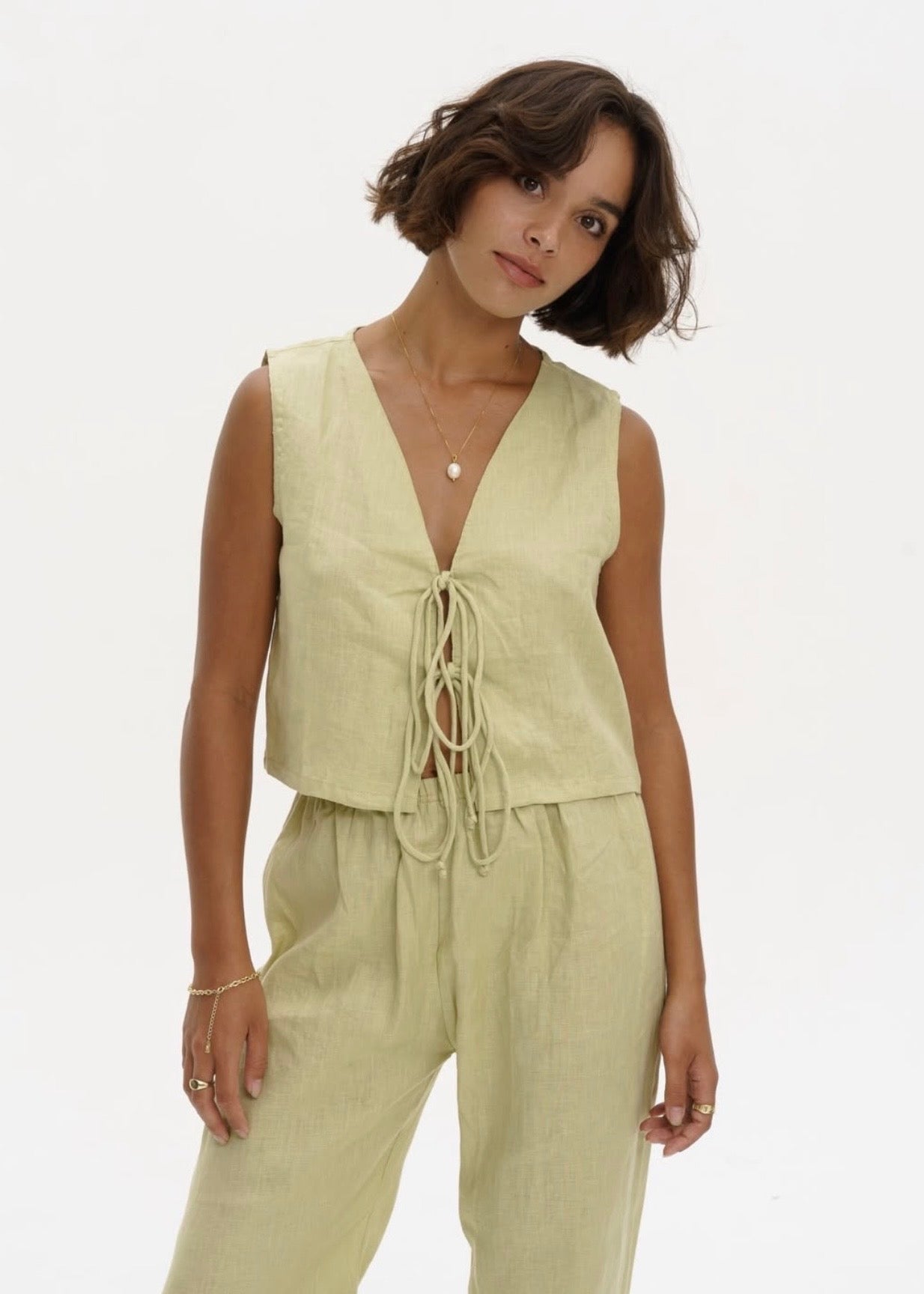 Linen Elastic Pants Basic