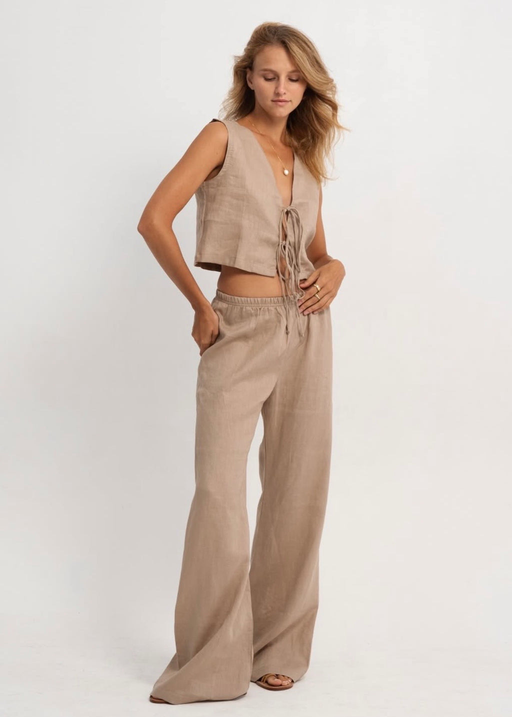 Linen Elastic Pants Basic