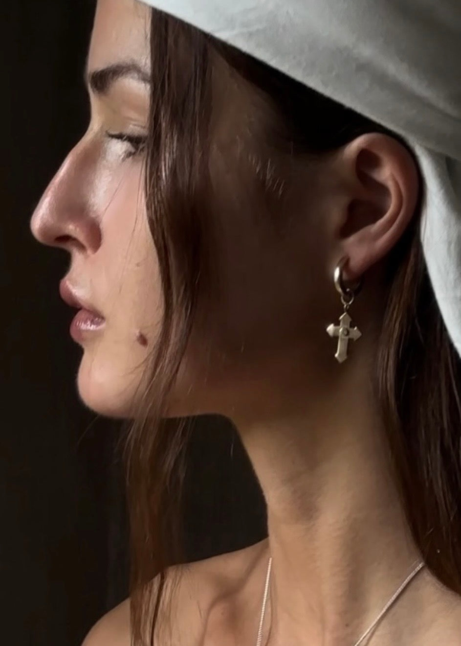 Cross Aiguise Earrings Zircon SS Mira